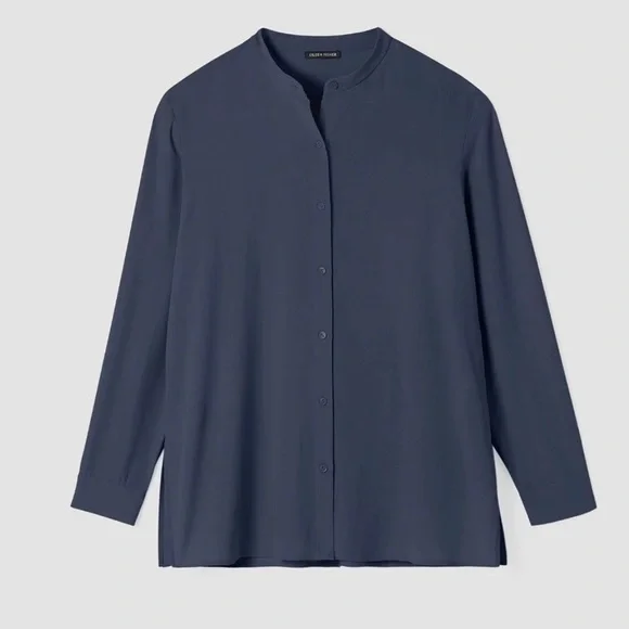 Eileen Fisher Mandarin collar, silk shirt, ocean color worn once XS - Picture 1 of 4